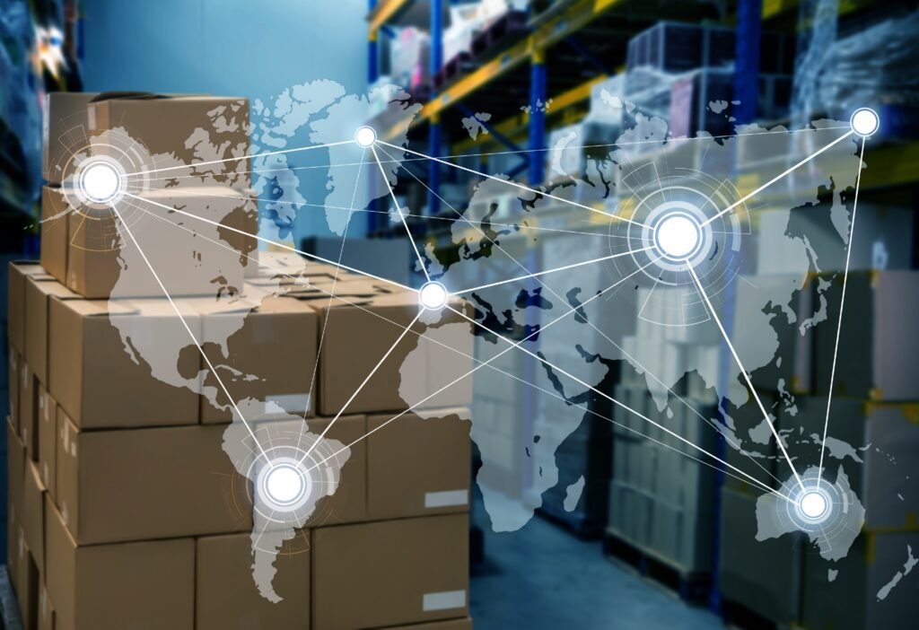 Smart warehouse with IoT technology, automated systems managing inventory.